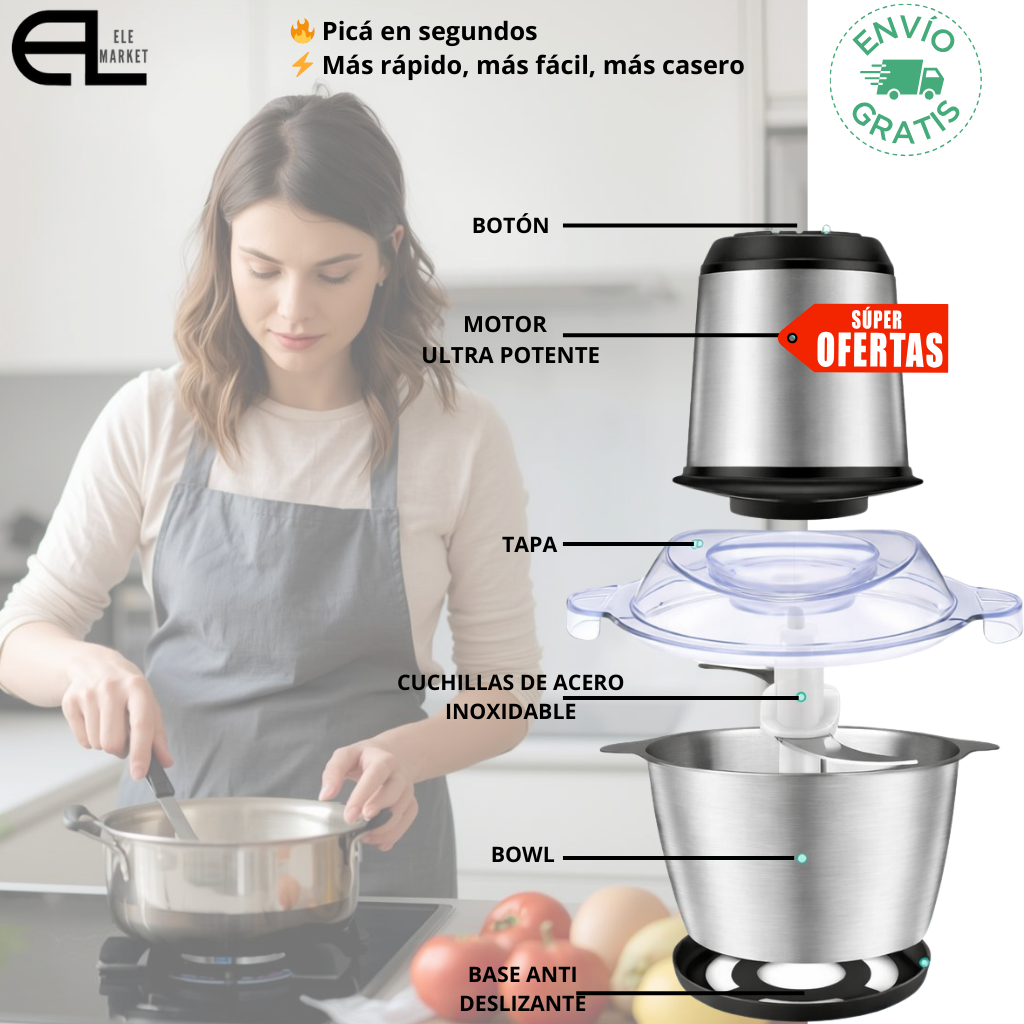 Picador Eléctrico de Alimentos 4 Cuchillas